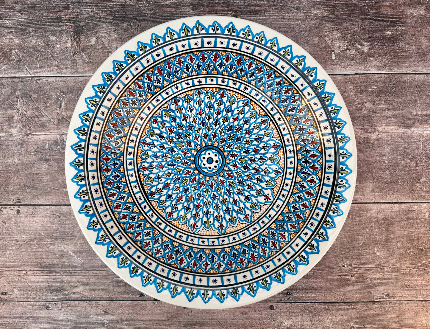 Blue Patterned Bowl with Flat Rim, 43cm