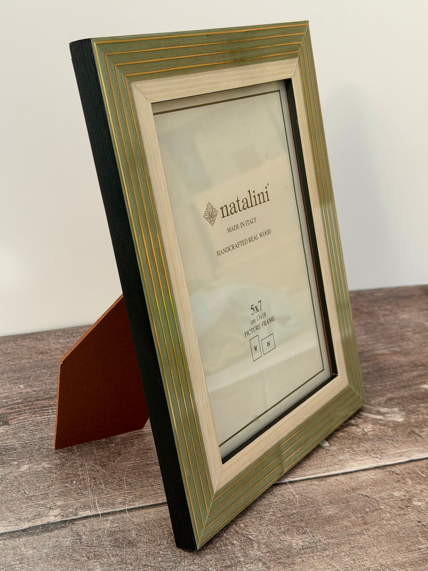 Natalini Green with Gold Stripes Border Photo Frame 5 x 7