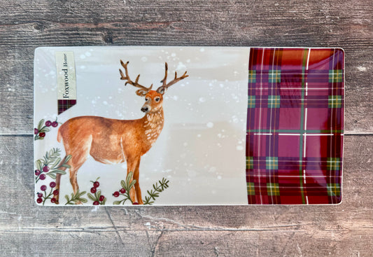 Stag Patterned Rectangular Serving Plate, 31cm