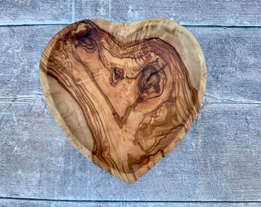 Olive Wood Heart Serving Bowl Dish, 21cm