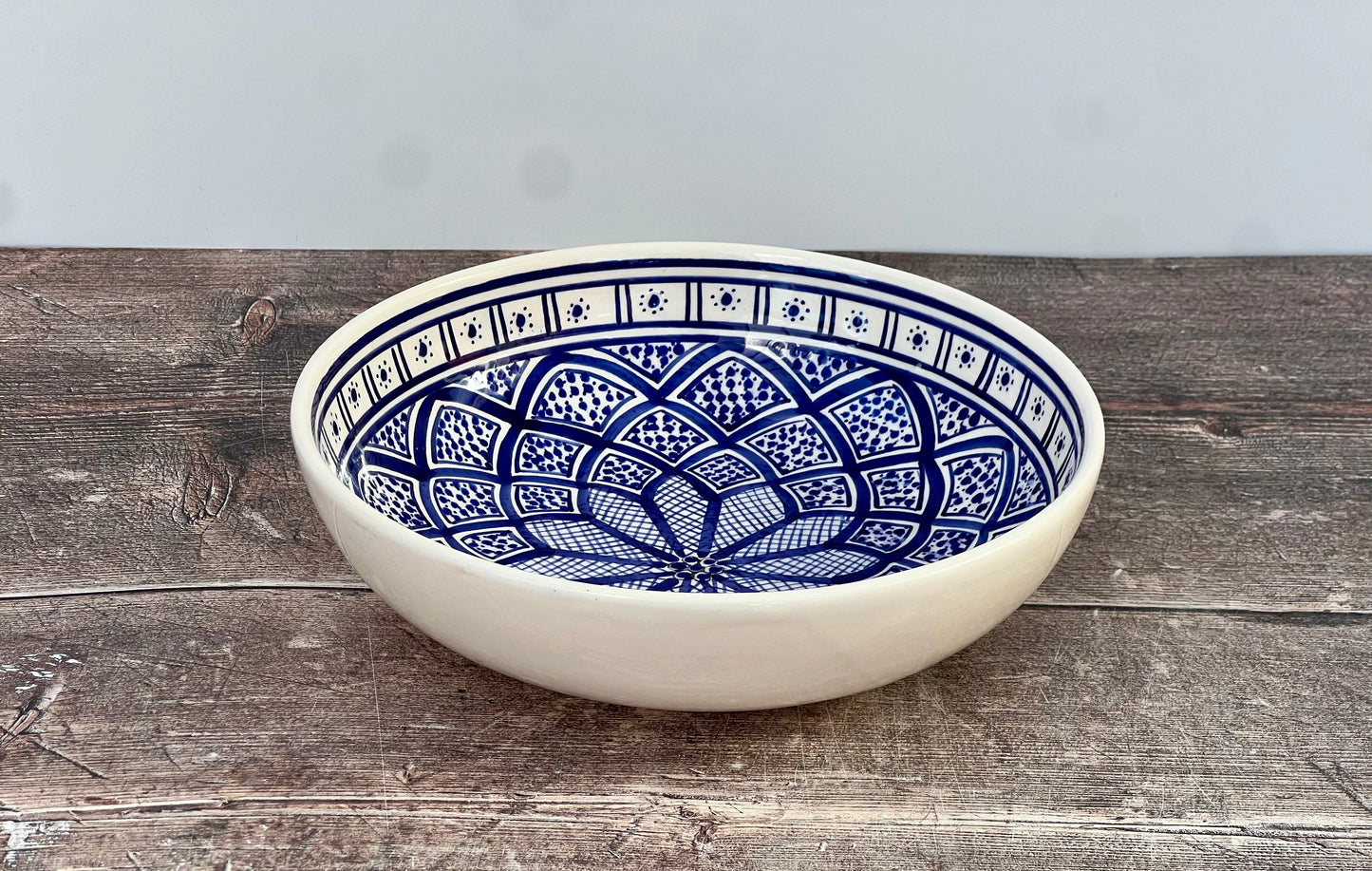 Blue and White Patterned Bowl, 20cm