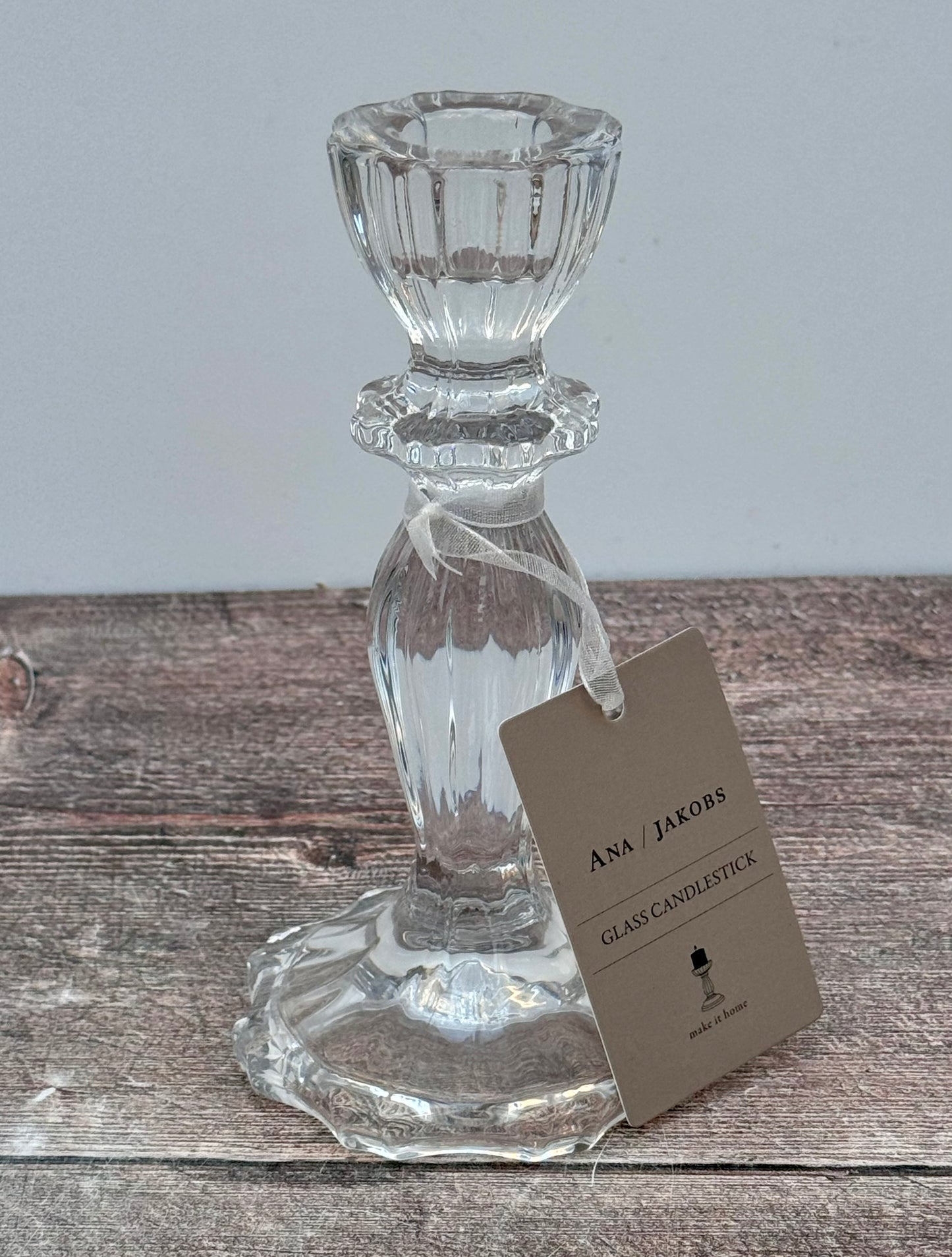 Clear Glass Candlestick, 15.5cm