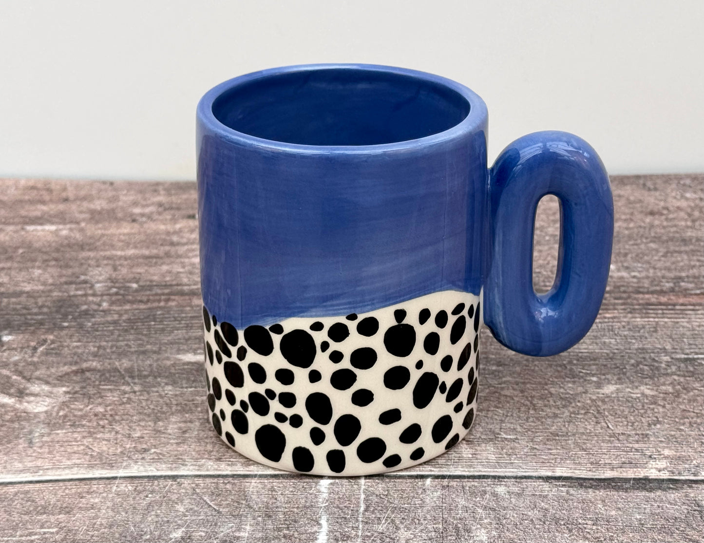 Blue, Black and White Spotted Handpainted Mug