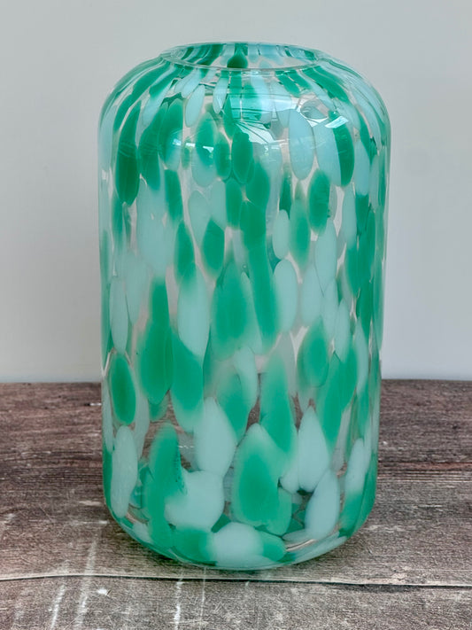 Green Speckled Glass Vase, 21cm