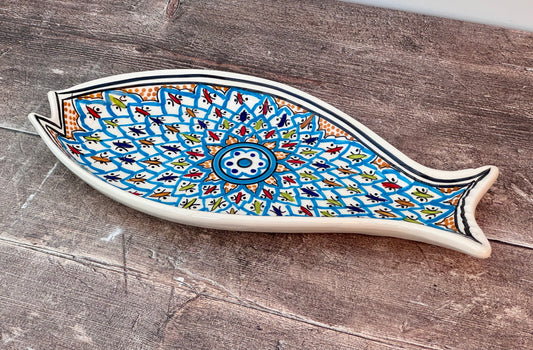 Blue Patterned Fish Plate, 30cm