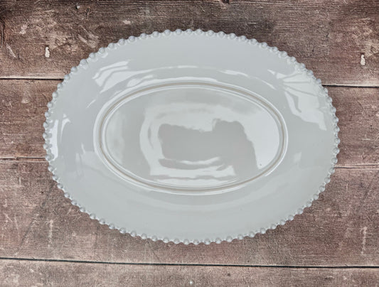 White Beaded Edge Oval Serving Plate, 33cm