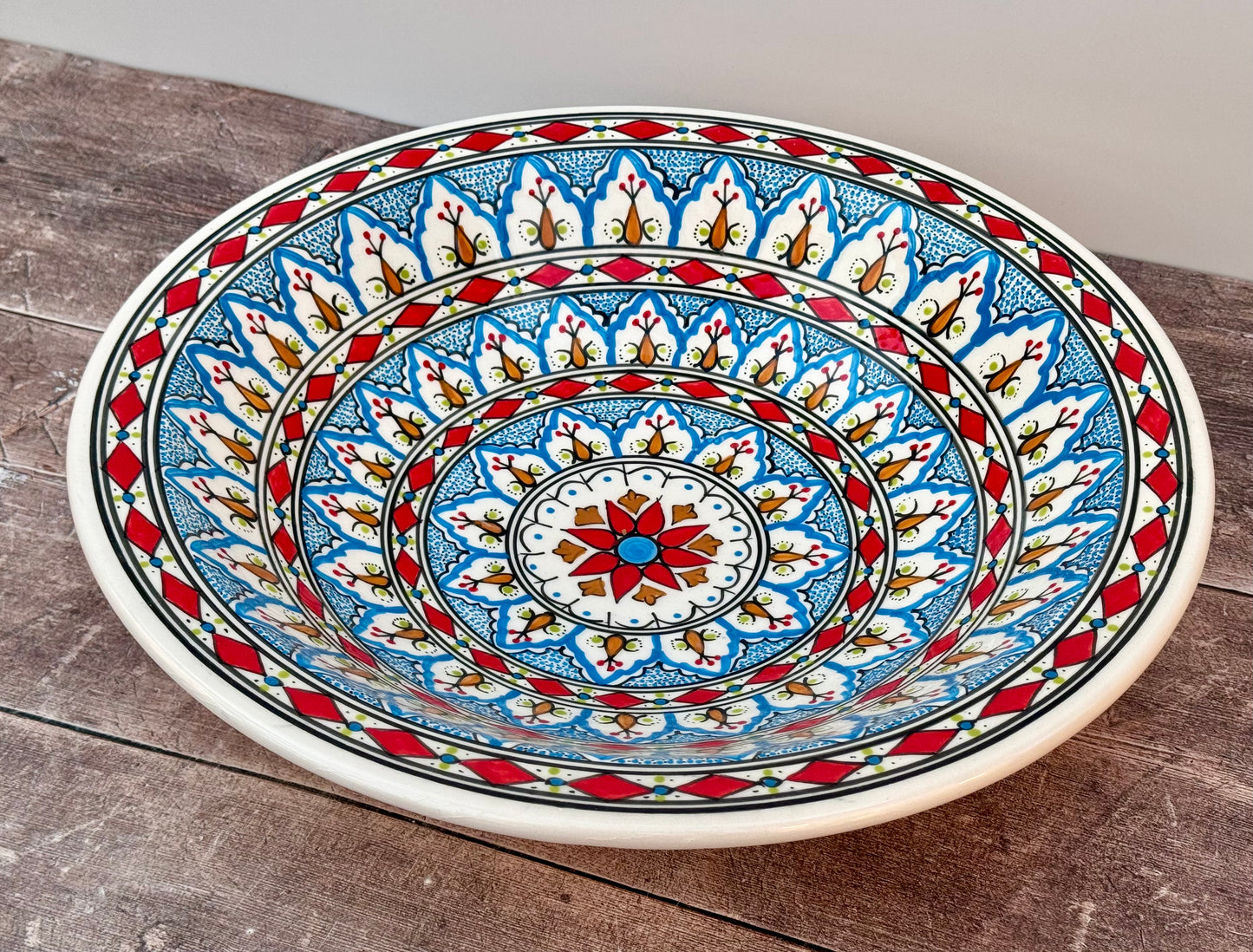 Red Patterned Bowl with Flat Rim, 43cm