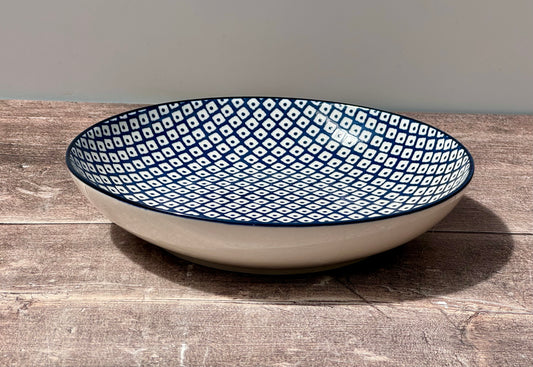 Blue and White Patterned Bowl, 21.5cm