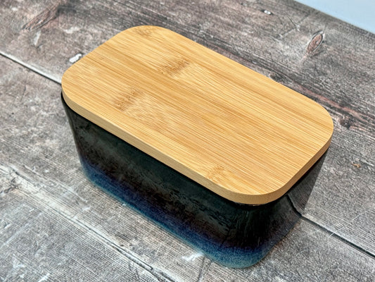 Scandi Home Dark Purple Ombre Butter Dish with Wooden Lid