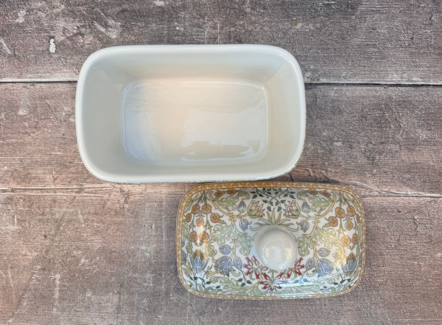 William Morris Green Hyacinth Floral Patterned Butter Dish