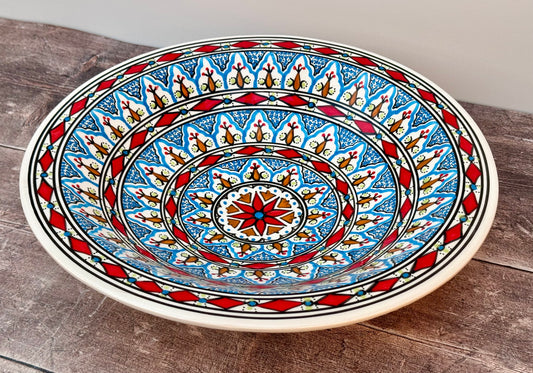 Red Patterned Bowl with Flat Rim, 38cm