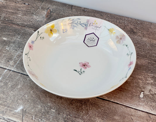 White Flower Patterned Serving / Pasta Bowl, 20cm