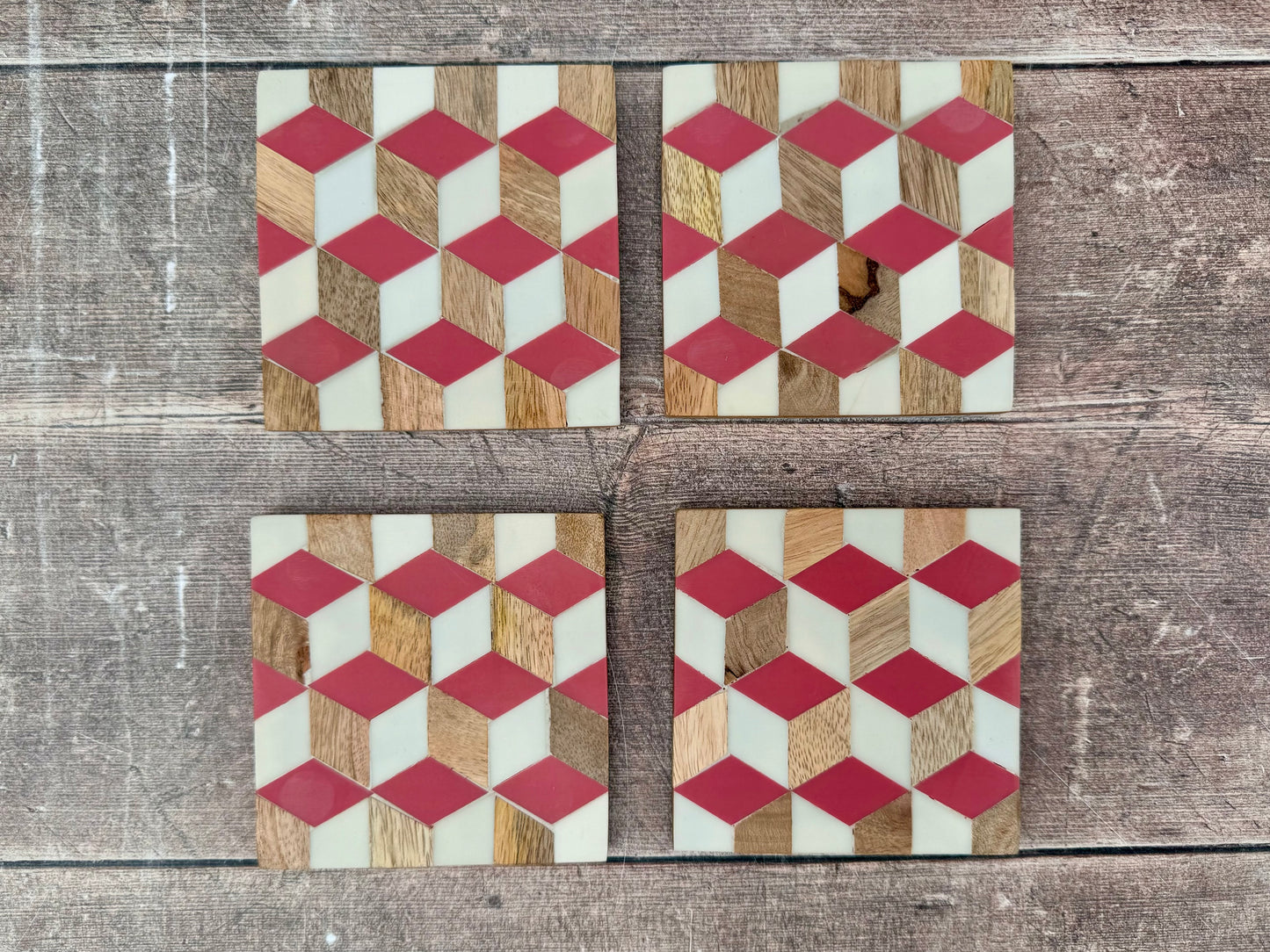 Set of 4 Pink Patterned Coasters