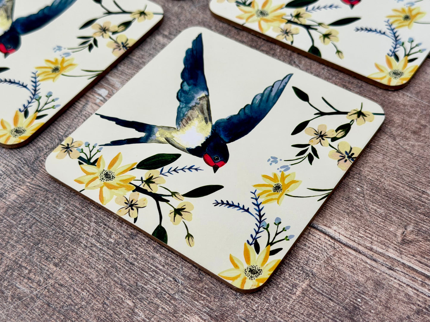 Set of 4 Square Bird Coasters