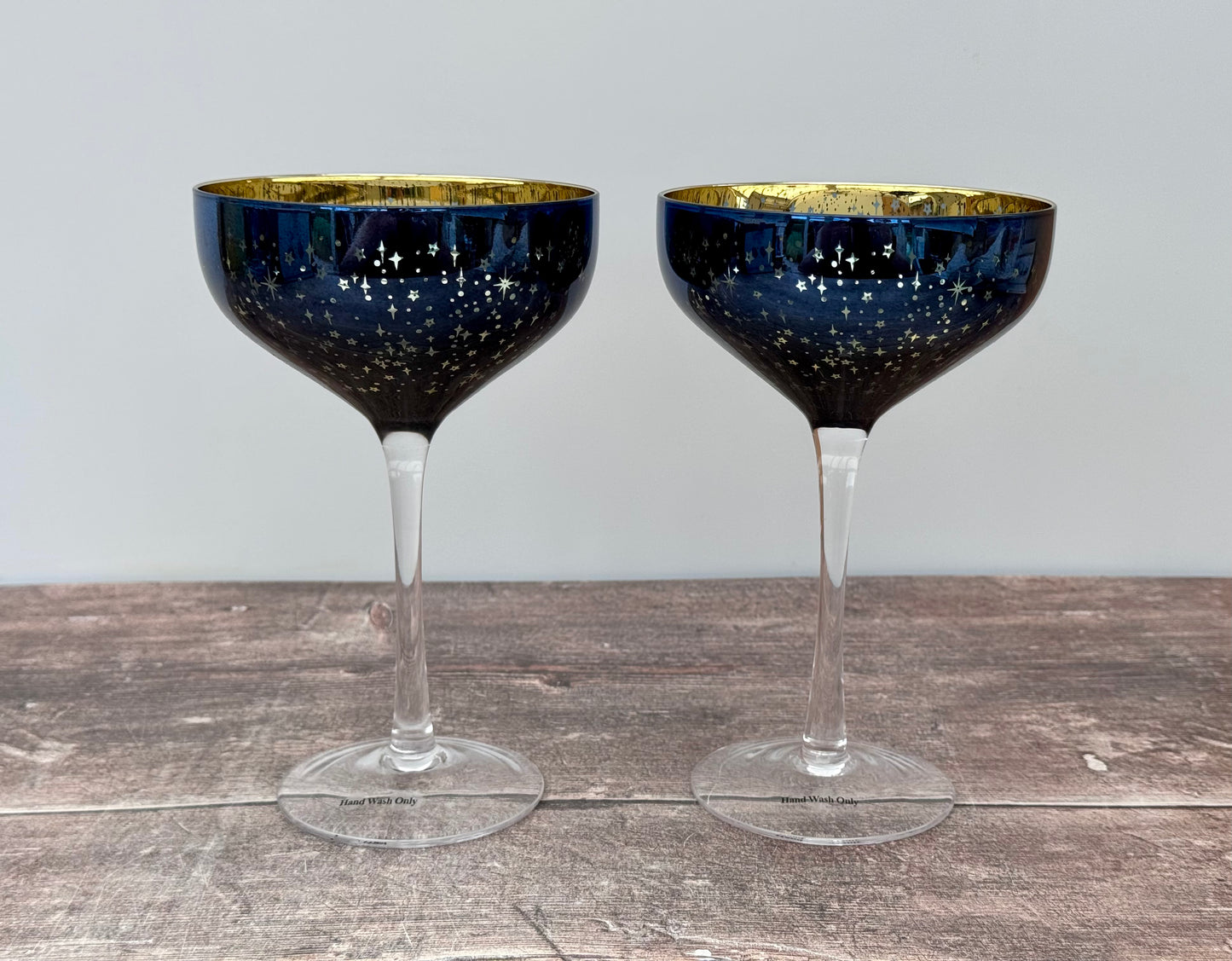 2 Galaxy Champagne/Cocktail Saucer Glasses