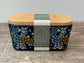 Scandi Home Navy Flower Patterned Butter Dish with Wooden Lid