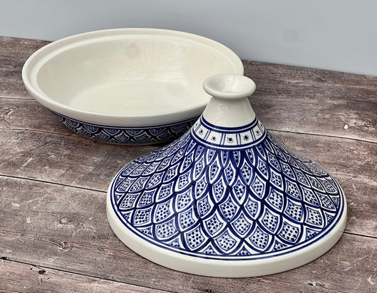 Blue and White Patterned Tagine, 31.5cm