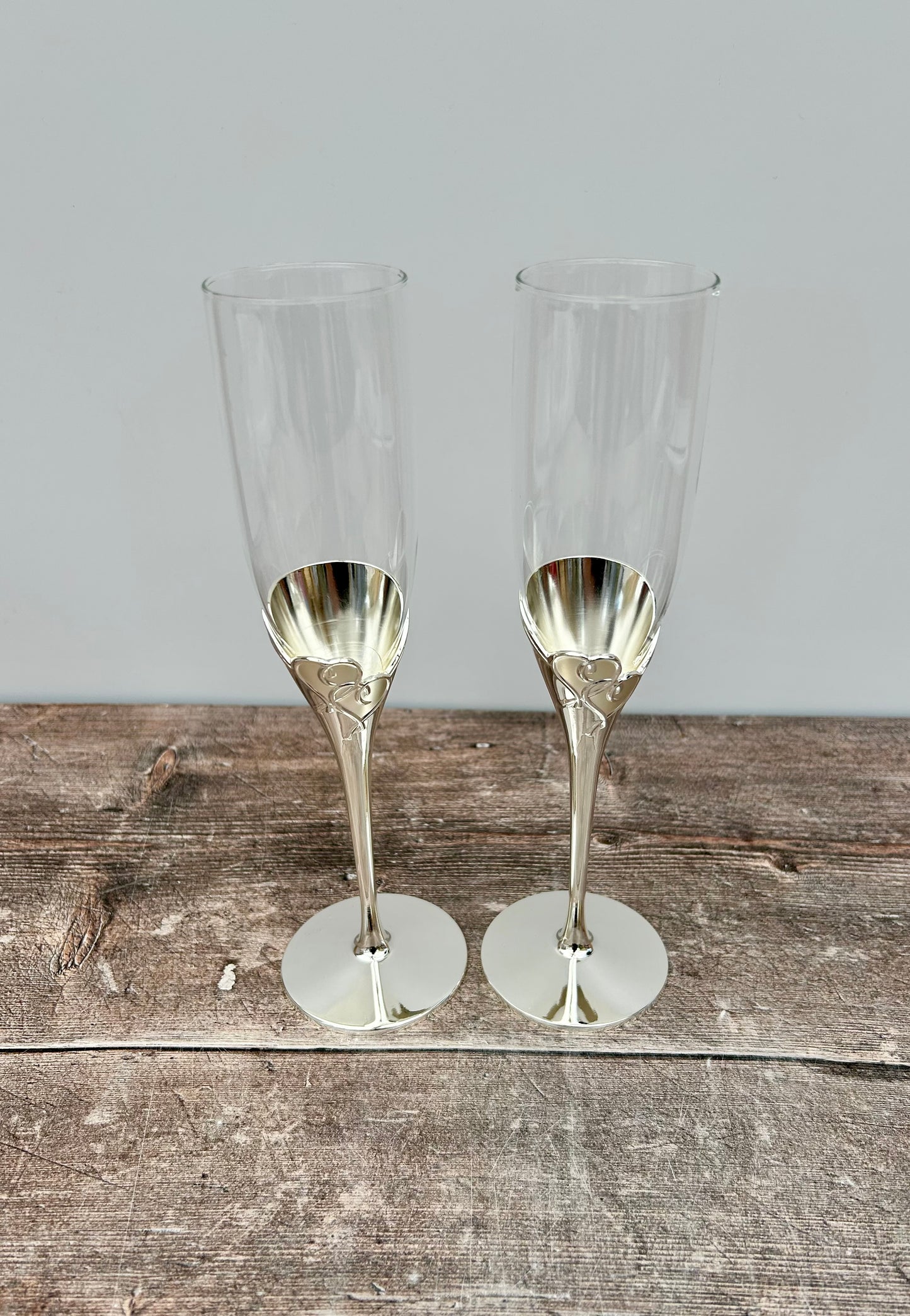 Silver Plated Heart Champagne Glasses, Box of 2