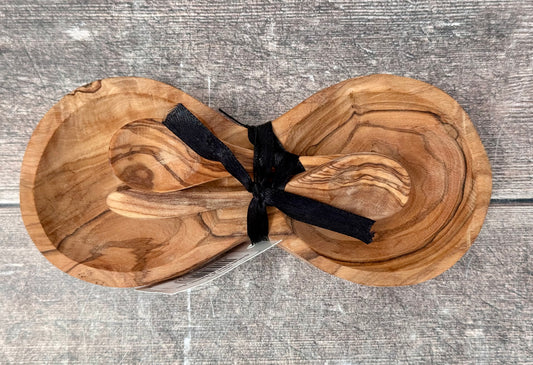 Olive Wood Condiment Bowl and Spoons