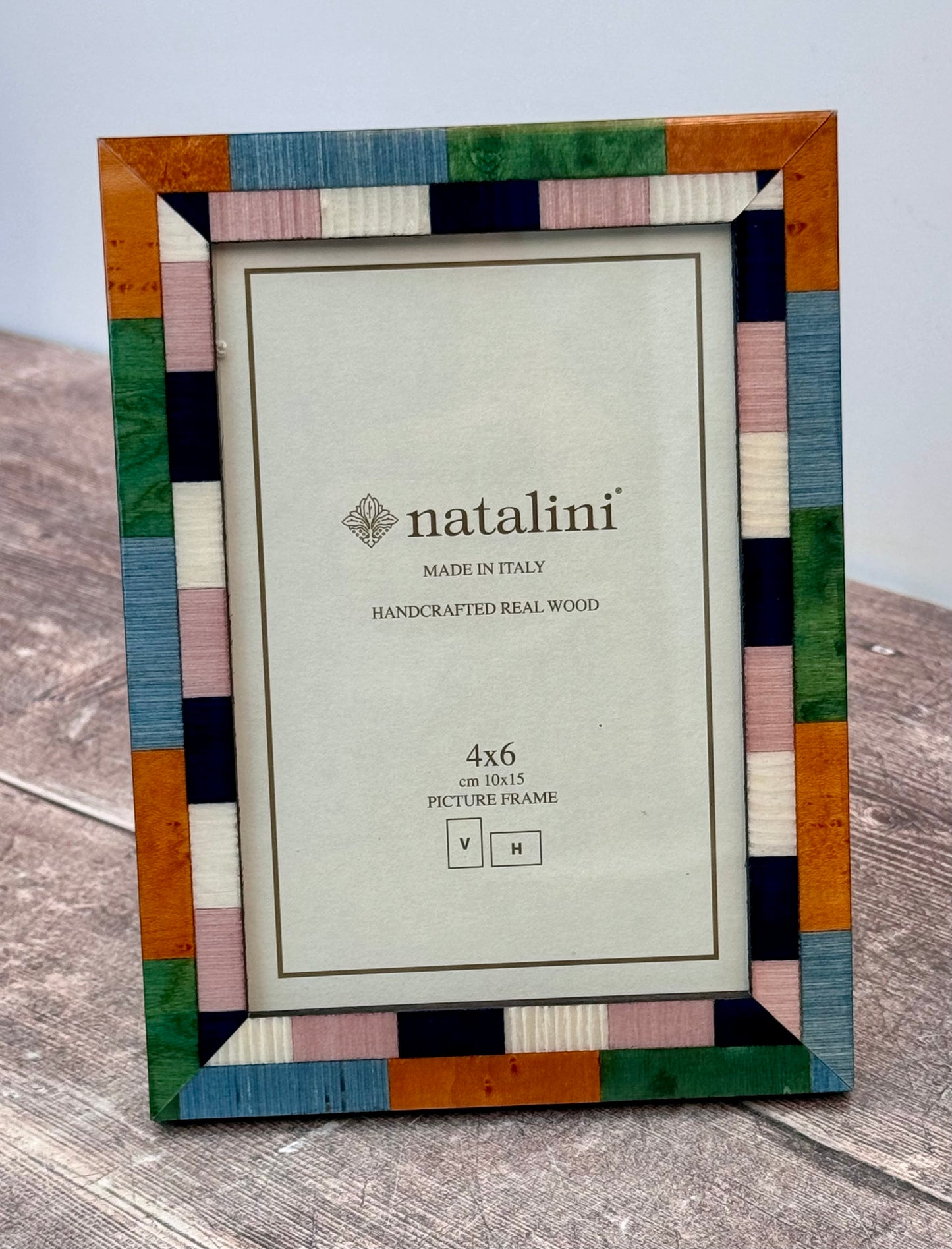 Natalini Pink, Blue and Green Marquetry Photo Frame, 4 x 6