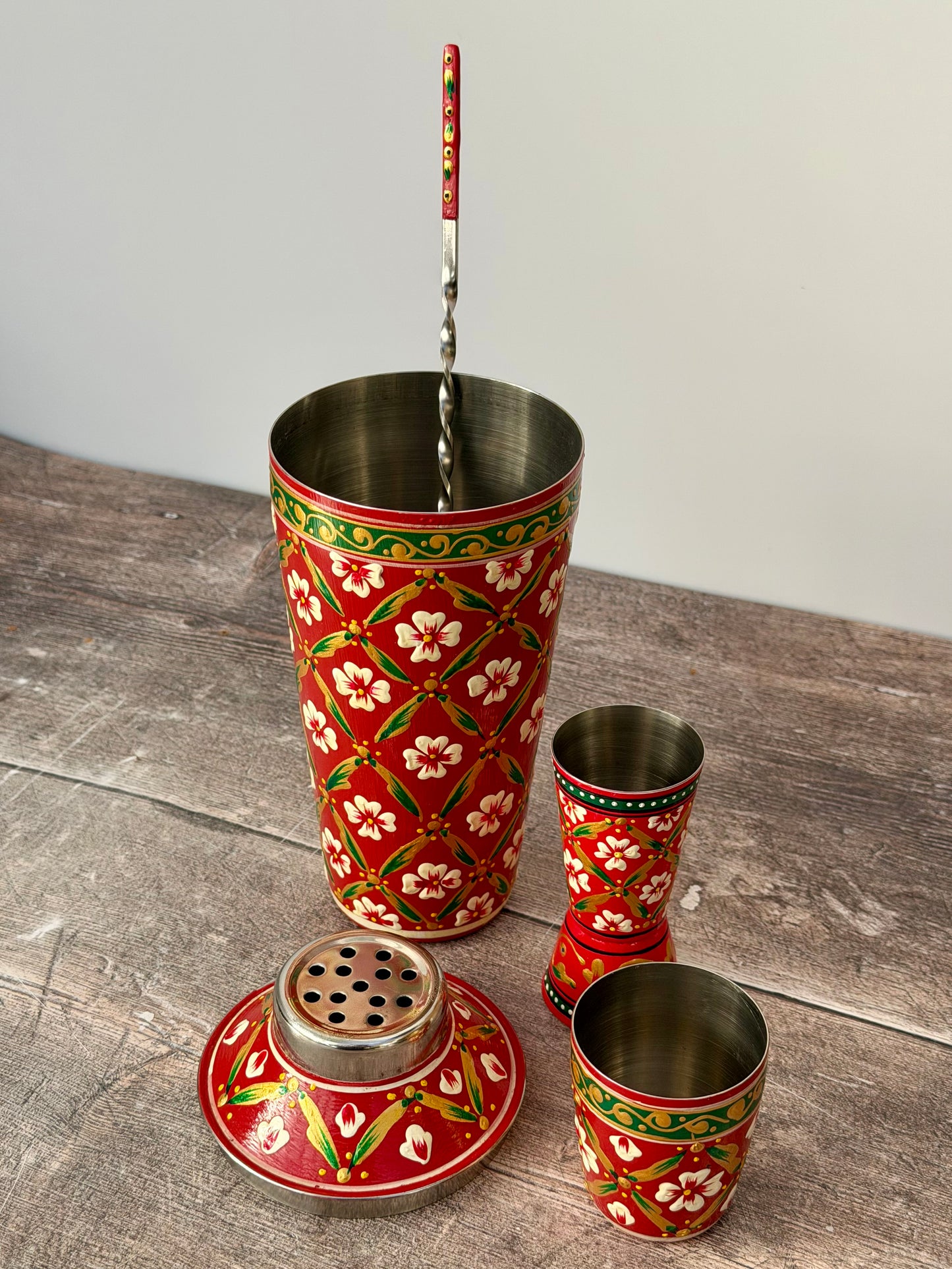 Hand painted Cocktail Shaker Set - Red