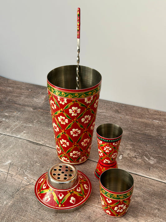 Hand painted Cocktail Shaker Set - Red