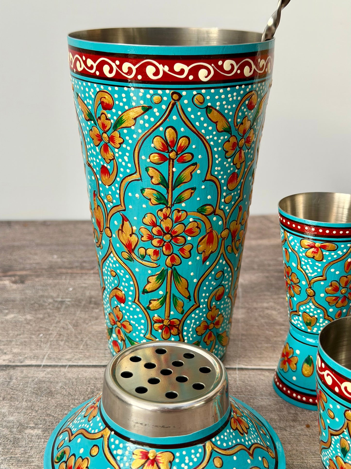 Hand painted Cocktail Shaker Set - Blue