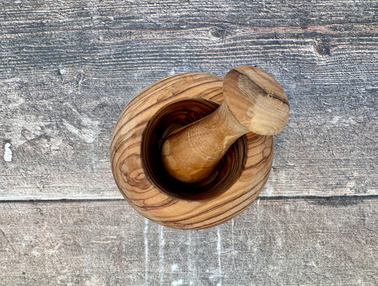 Olive Wood Small Round Pestle and Mortar