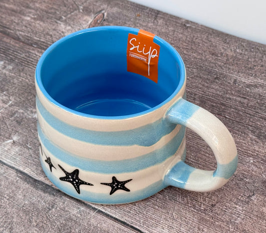 Blue and White Striped Starfish Mug
