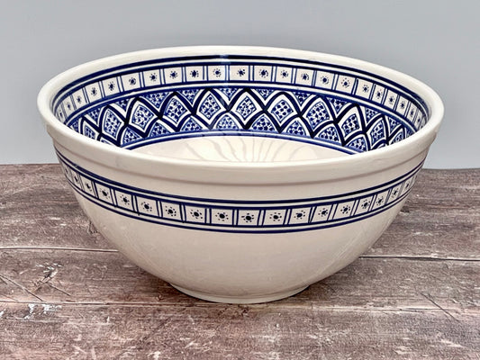 Blue and White Patterned Deep Serving Bowl, 32cm