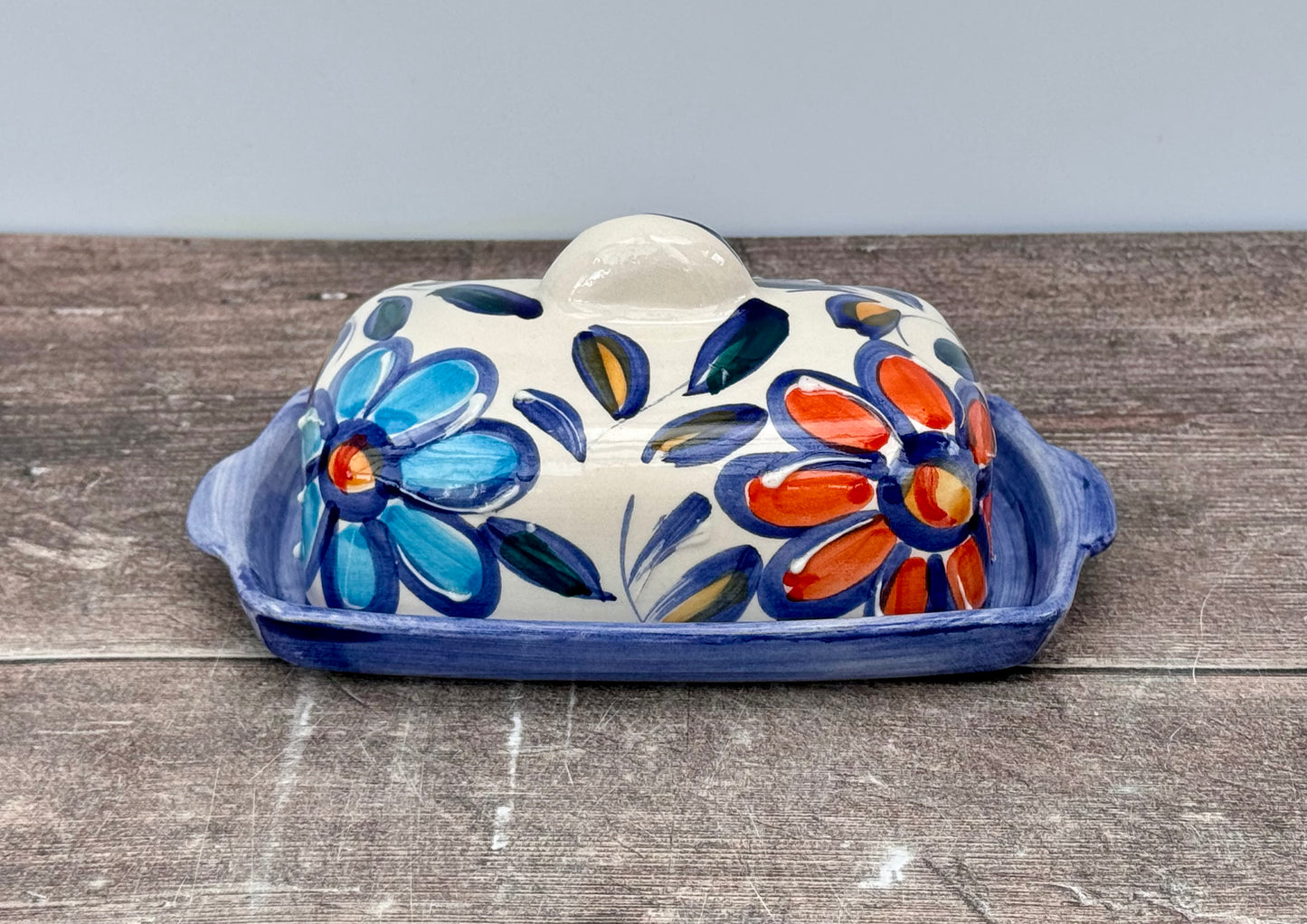 Blue Floral Patterned Butter Dish