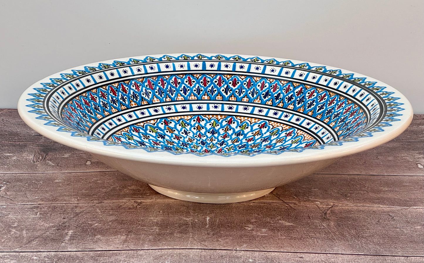 Blue Patterned Bowl with Flat Rim, 43cm