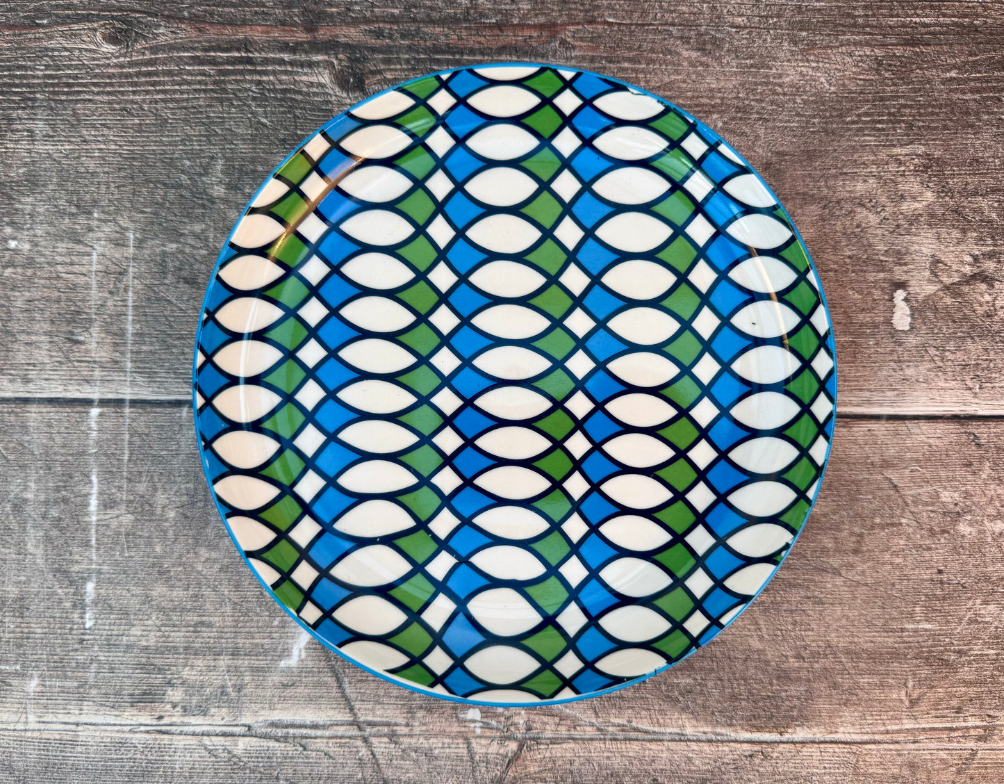 Blue, Green and White Patterned Plate, 18.5cm