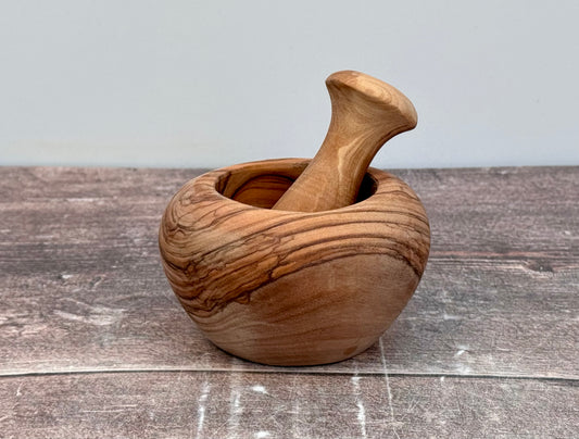 Olive Wood Small Round Pestle and Mortar