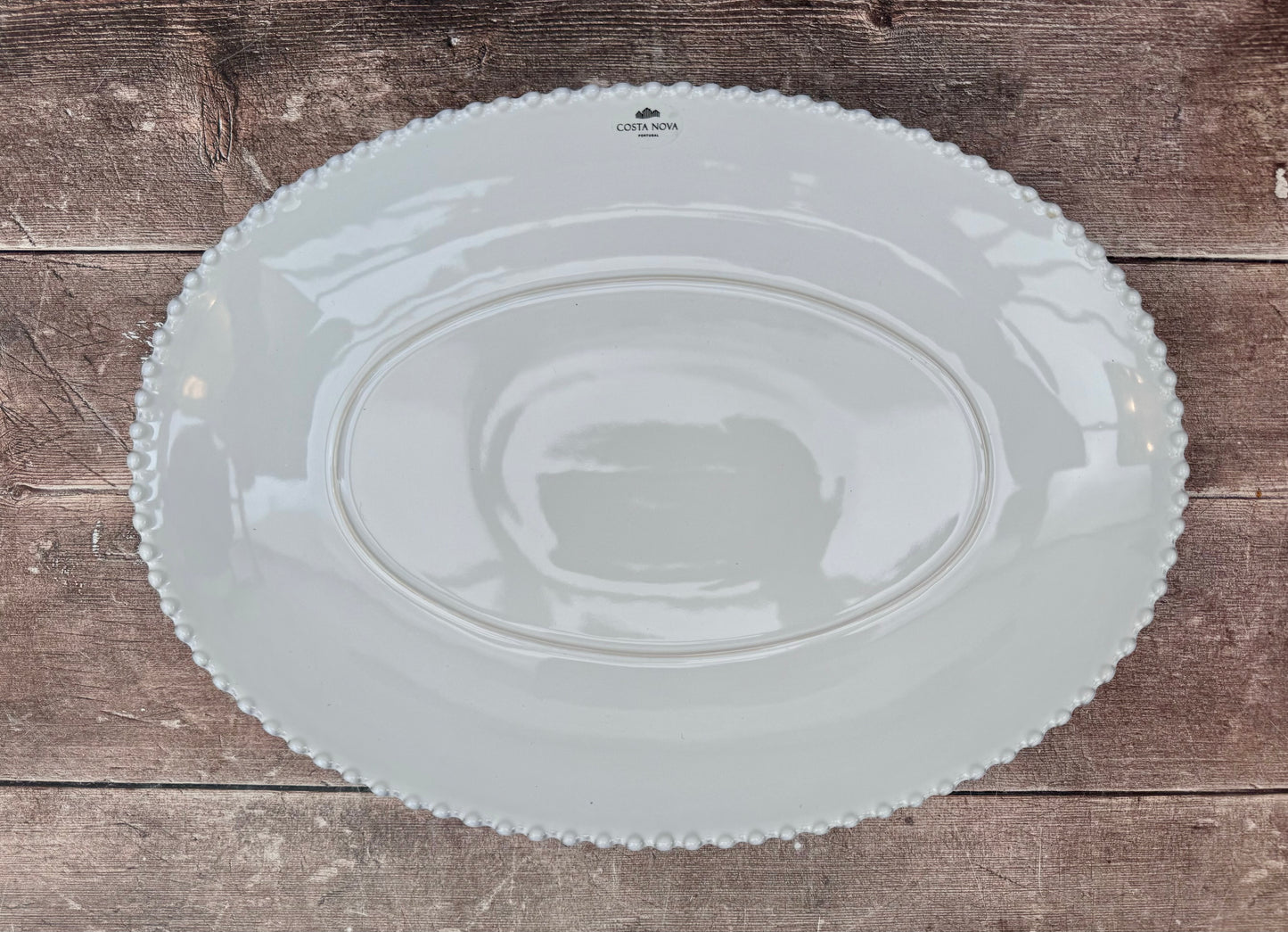 White Beaded Edge Oval Serving Plate, 40.5cm