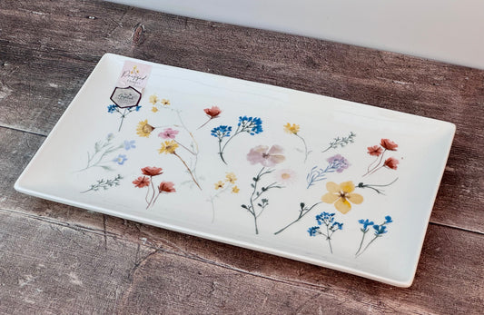 Flower Patterned Rectangular Serving Plate, 35cm