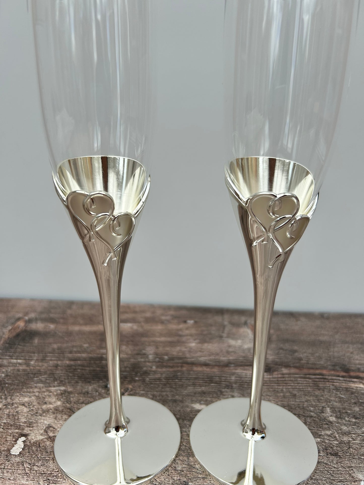 Silver Plated Heart Champagne Glasses, Box of 2