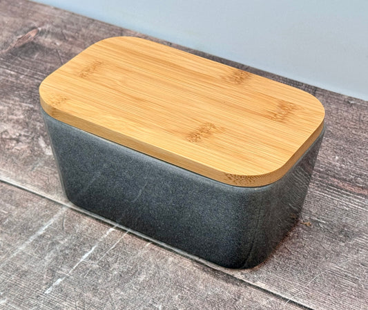 Scandi Home Grey Ombre Butter Dish with Wooden Lid