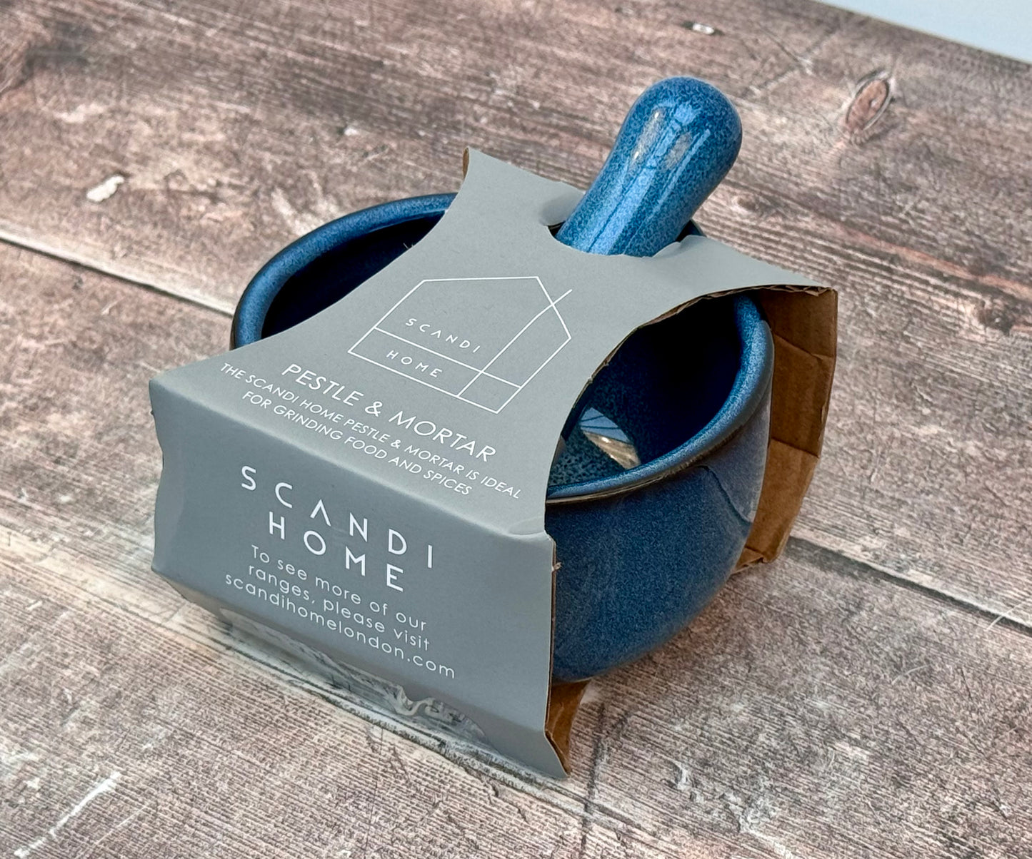 Scandi Home Blue Smooth Pestle and Mortar