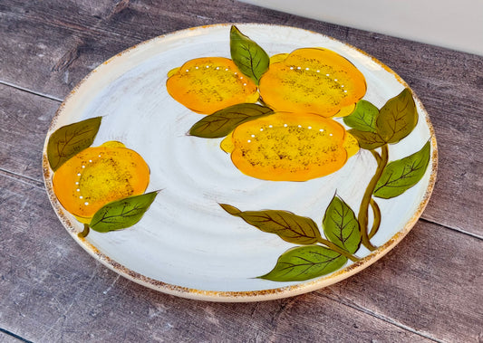 White and Yellow Lemon Patterned Serving Plate, 33cm