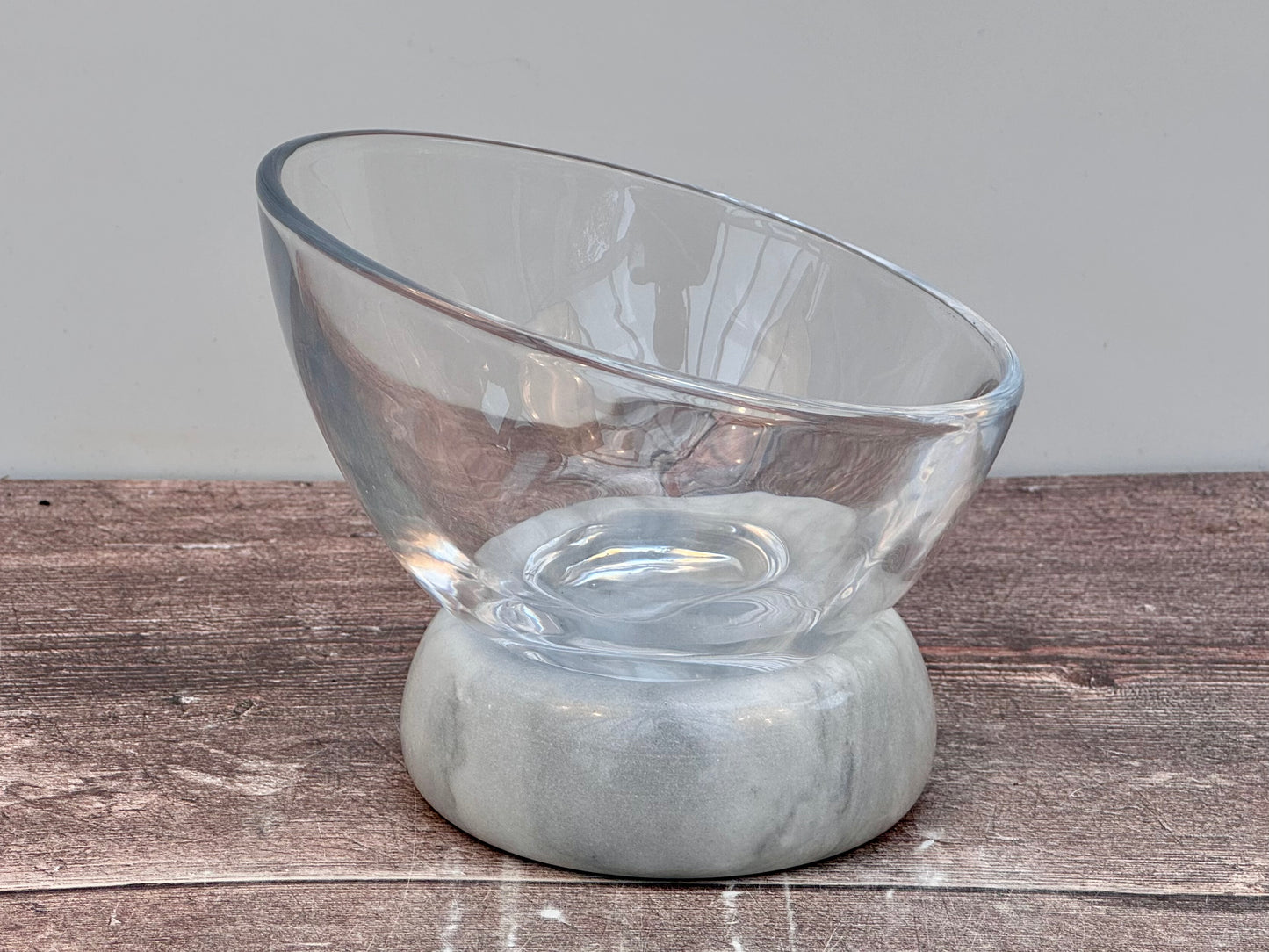 Glass Serving Bowl with Marble Base