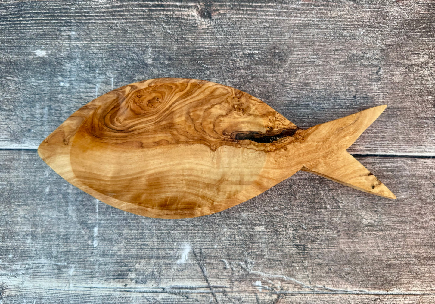 Olive Wood Fish Shaped Bowl, 24.5cm