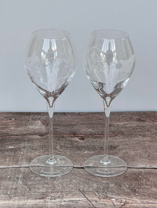 Pair of Perrier-Jouet Limited Edition Swirl Patterned Garance Vallee Champagne Glasses