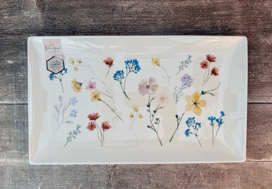 Flower Patterned Rectangular Serving Plate, 35cm