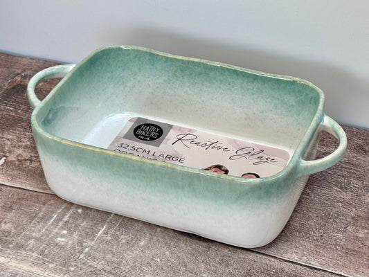 Hairy Bikers Green Ombre Reactive Glaze Rectangular Deep Baking Dish, 32.5cm