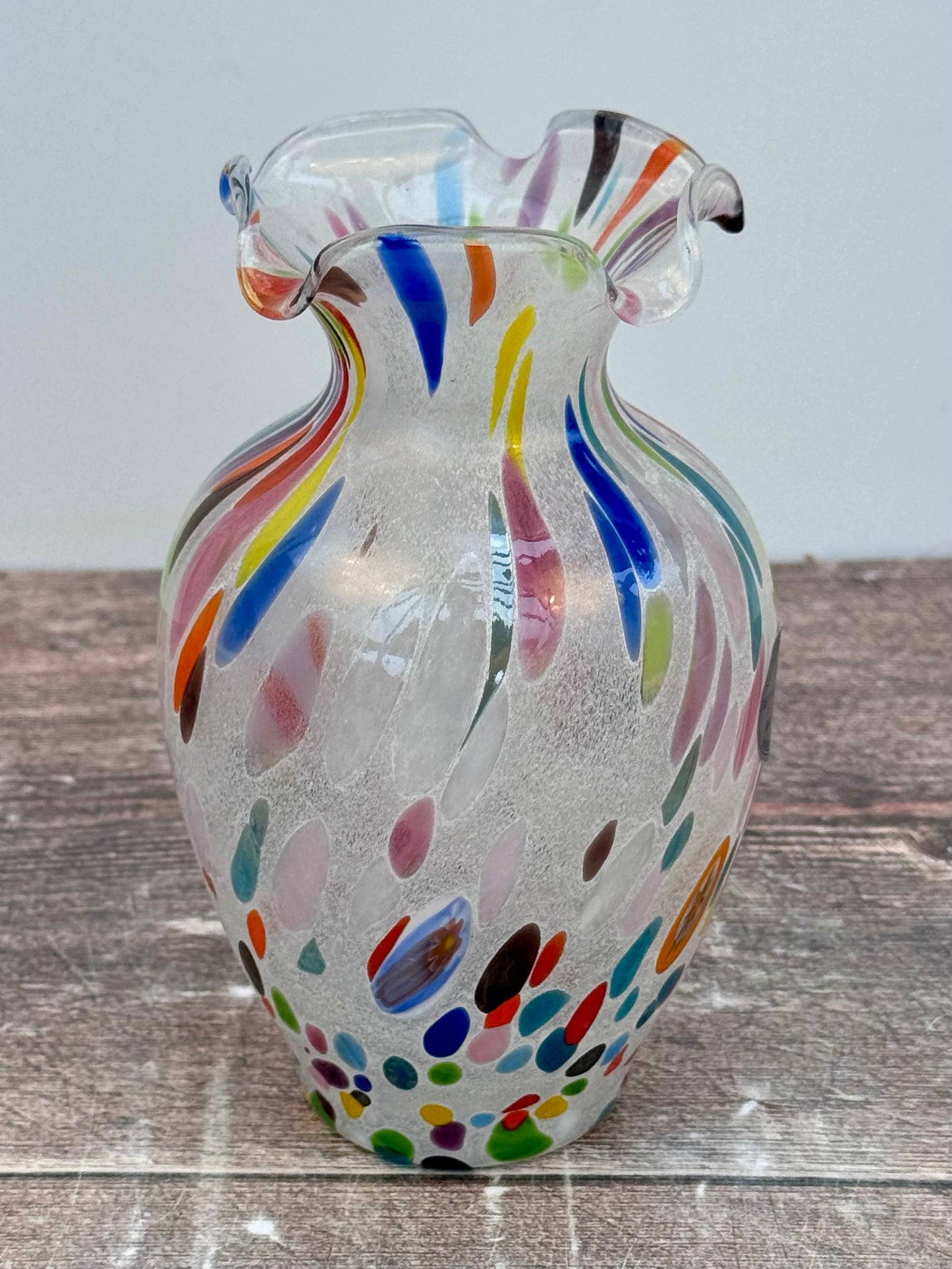 Multi-Coloured Speckled Glass Murano Style Vase, 13.5cm