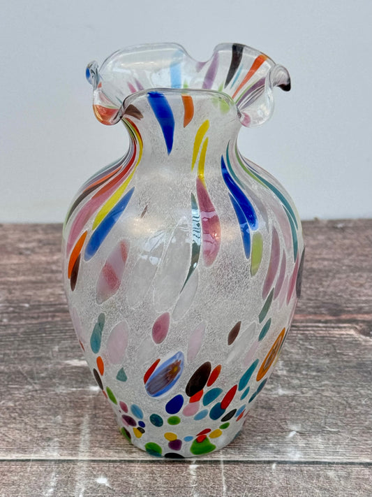 Multi-Coloured Speckled Glass Murano Style Vase, 13.5cm