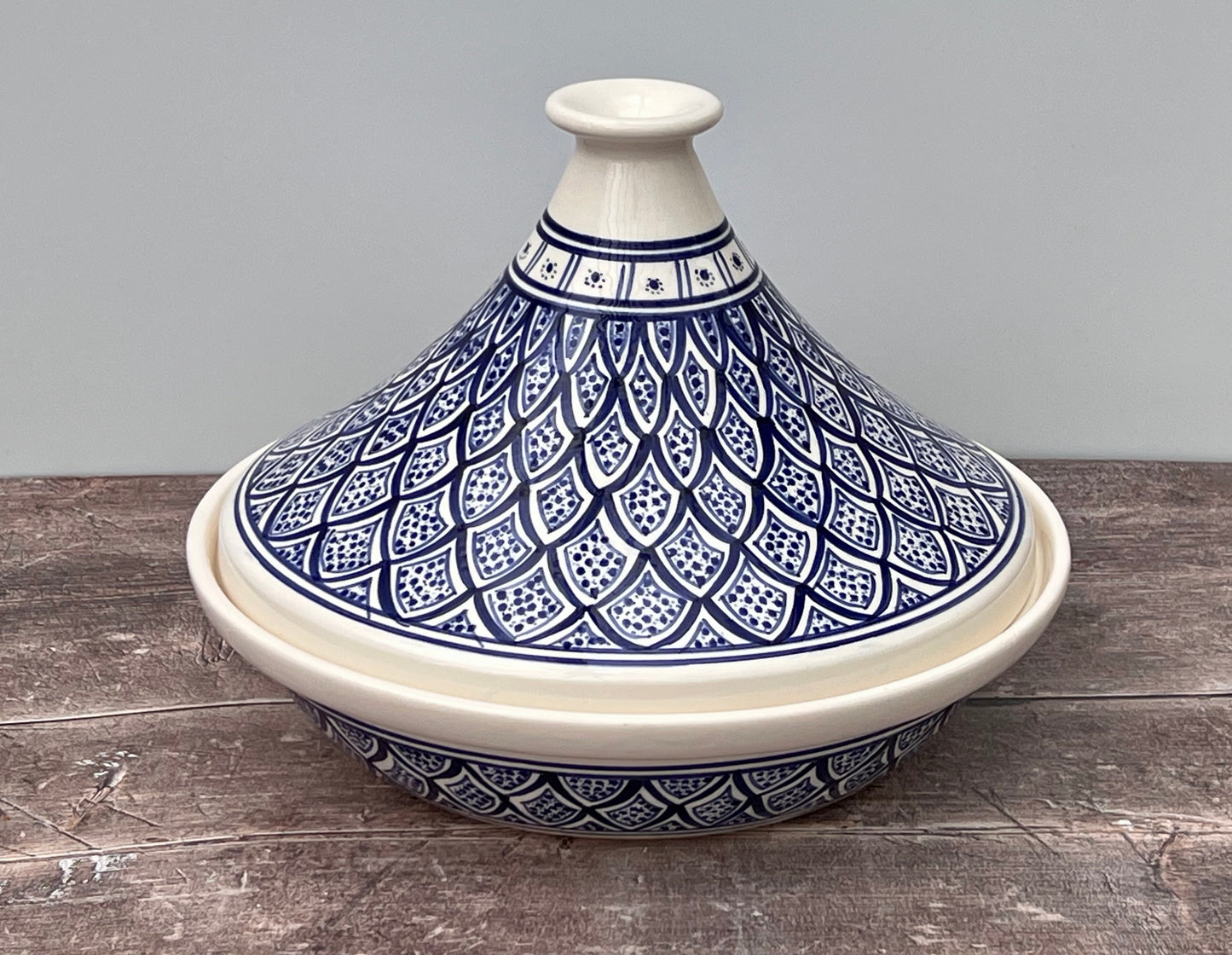 Blue and White Patterned Tagine, 31.5cm