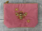 Pink Velvet Beaded Bee Design Pouch
