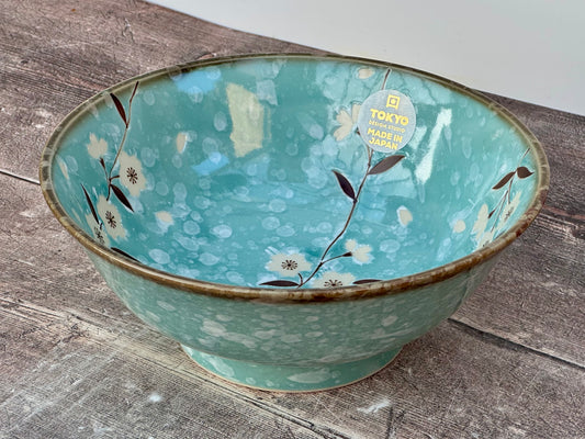 Tokyo Design Studio Turquoise Sakura / Cherry Blossom Flower Patterned Bowl, 21cm